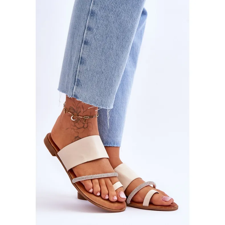 Damesteenslipper met decoratief bandje Beige Sublime