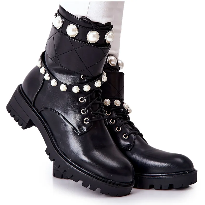 PG1 Dameslaarzen met parels Black Mystique zwart
