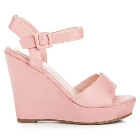 Primavera Suède sandalen met sleehak roze